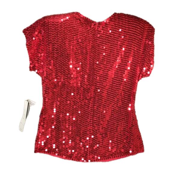 Della Roufogali Red Silk Sequin Top S NWT '80s NYE Party Shoulder Pads Holiday - Picture 2 of 8